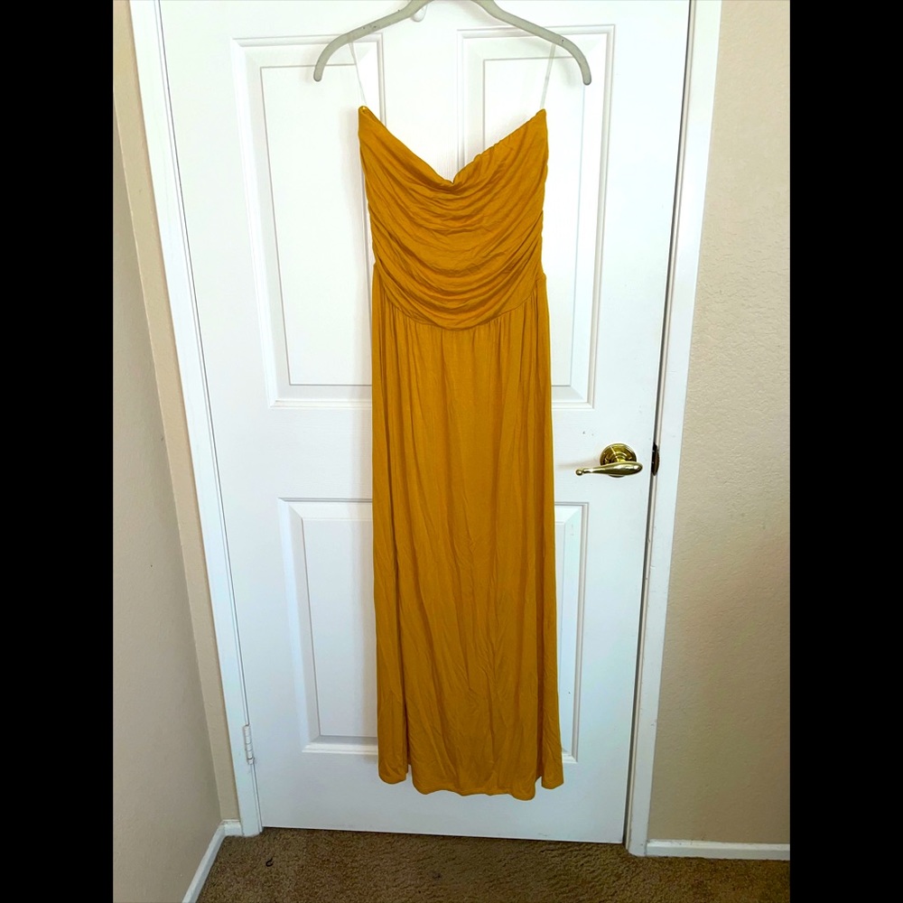 NWOT mustard yellow strapless maxi